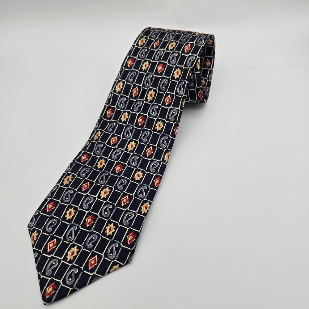Chaps Ralph Lauren Necktie Mens OS Navy Blue‎ Geometric Paisley Silk Classic Tie